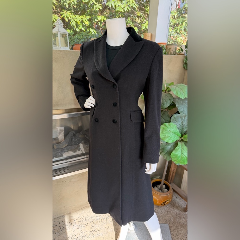 Vintage Laura Ashley Wool Trench Coat Double Breasted Size 4 Velvet Black